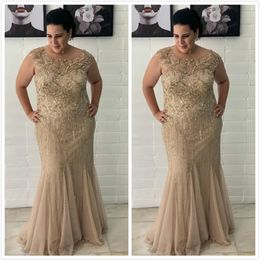 Luxurious Mermaid 2021 Arabic Plus Size Mother Of Bride Dresses Cap Sleeves Beaded Crystals Mother Of Groom Dresses274L