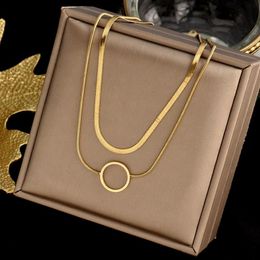 Colorfast Stainless Steel Two-layer Necklace Fashion Hollow Out Circle Pendant Clavicle Light Luxury Gift Women Jewellery Chains326B