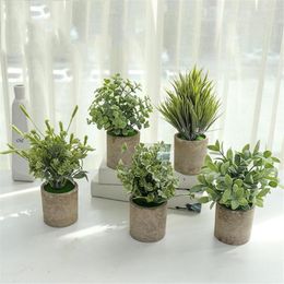 Decorative Flowers Artificial Green Plant Bonsais Simulation Leaves Pots For Wedding Party Desktop Ornaments Home Indoor Decor