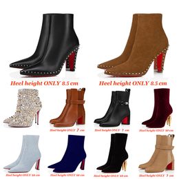 Vidura Booty Woman Chelsea-Stiefel, Designer-Damen, rote Unterteile, Absätze, Kalbsleder, hohe Stiefeletten, Veau-Velours-Pumps, Stiefeletten, spitzer Zehenbereich, Absatz, Condora, Kate Botta, 36–42