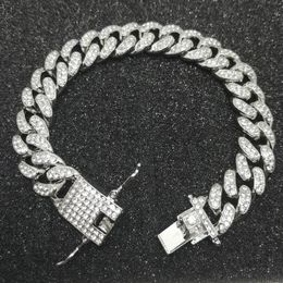 Mens Luxury Iced Out Diamond Fashion Chain Bracelets Bangles 18K Gold Silver Cuban Link Miami Bracelet Hip Hop Jewelry205Z