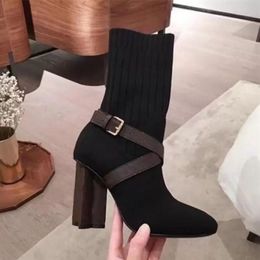 Women Designer Boots Silhouette Ankle Boot Black Stretch High Heel Sock Boots and Flat Sock Sneaker Boot Winter Women Shoes 03322
