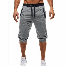 Men's Cotton Capris Pants Slim Cotton Cropped Joggers Elastic Wasit Pants with Pockets and Drawstring Sports Pants Harem Trou272E