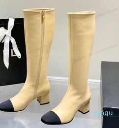 women Real Patent Leather Metal Button Non-Slip Mid chunky heel wedge boots fashion Genuine breathable and light shoes size 35-41