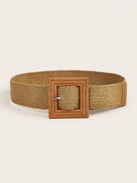 Belts Wild Bohemian Holiday Style Woven Simple Dress Shirt Decoration Free Punching Carved Wooden Buckle Wide Waist