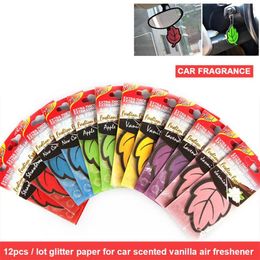 Interior Decorations 12Pcs Set Car Air Freshener Auto Shine Paper Hanging Glitter Scented Vanilla Fragrance Leaf Shape For Home Bo320S