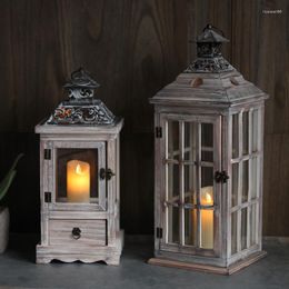 Candle Holders Vintage Wooden Glass Wind Lamp Iron Art Floor Candlestick European Style Decorative Ornament Damaged Horse Lantern
