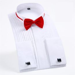 Mens French Cuff Shirt 2018 New White Long Sleeve Dress Shirt Wedding Bridegroom Tuxedo Shirts Included Cufflinks and Ties 4XL259u