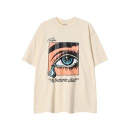 Galleries DEPT Harajuku 23SS Vintage Washed gold stamp Letters My batteries died Printed Logo T Shirt Loose Oversized Hip Hop Unisex Short Sleeve Tees NXW