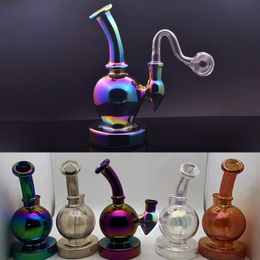 Wholesale Glass Beaker Bong Rainbow Dab Rig Colourful Glass Bongs Hookahs Shisha Inline Perc Water Pipes 14mm Joint with Male Glass Oil Burner Pipe and Dry Herb Bowl