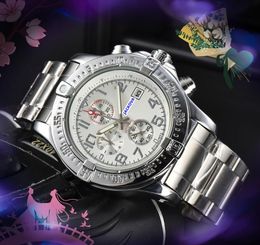 highend big sub dials working stopwatch watches Men quartz battery super lumious Clock European Popular Full Functional Auto Date Black Silver Case Watch Day Gifts