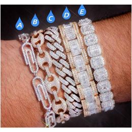 Paper Clip Coffee Bean Lock Clasp Link 7-8 Inch Bracelet Iced Out Zircon Bling Hip Hop Men Jewellery Gift Beaded Charms Bracelets P0263u