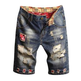 Mens Ripped Short Jeans Brand Clothing Summer Cotton Shorts Fashion Breathable Denim Shorts for Male Plus Size262R