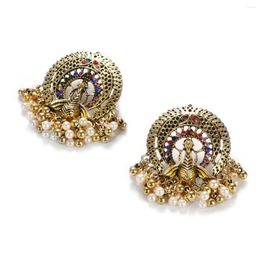 Dangle Earrings Vintage Women's Gold Colour Peacock Kundan Jewellery Pearl Tassel Ladies Accessory Hangers