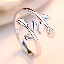 Cluster Rings Simple Branch Leaf Ring 925 Sterling Silver Open Adjustable For Women Girls Trendy Fashion Finger Jewelry Party Gifts