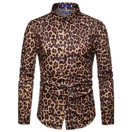 Men's Casual Shirts KLV Long Sleeve Man Cotton Blend Blouse Mens Fashion Leopard Print Printed Slim Tops2123