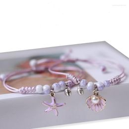 Charm Bracelets 2023 Summer Trend Purple Starfish Pendant Bracelet Handmade Woven Beaded Women Shell Girl Imitation Pearl Jewelry