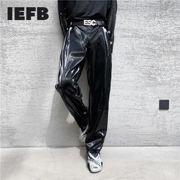 Men's Suits & Blazers 2022 Autumn Net Trend Personality Streetwear Bright PU Leather Trousers Side Tight Waist Loose Casual P303i