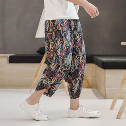 Casual Printed Hip Hop Harem Pants Men Streetwear Sweatpants Trousers Pants 2020 Cotton Linen Wide Leg Men Joggers284T