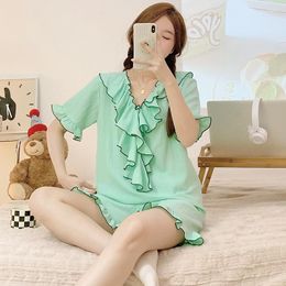 Women's Sleepwear 2023 Summer Sexy V-neck Short Sleeve Shorts Pyjama Sets For Women Korean Cute Pyjama Homewear Pijama Mujer Clothes