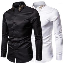 Mens Dress Shirts Mens Fashion Casual Slim Solid Long Sleeve Shirts High End Embroidery Business Formal Dress Size 2XL12510