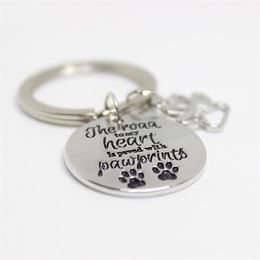 12pcs lot THE road to my heart is paved with pawprints DOG paw print For Dog LOVER Gift Jewelry key chain charm pendant key chain220L