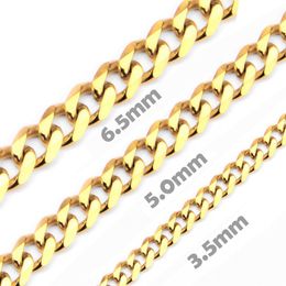 3 5mm 5mm 6 5mm Gold Stainless Steel Chain Cut Curb Cuban Chains Link Necklace Lobster Clasp for Men Women 18-30inch Length with V264j