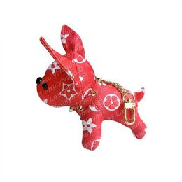 Luxury designer Keychains Brand Design Dog pendant keys chains bag pendant checkerboard creative Leather dogs universal five flowe240S
