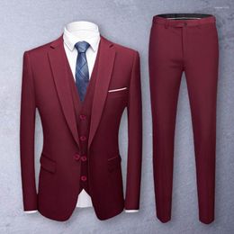 Men's Suits 1 Set Formal Suit Cozy Blazer Vest Pants Lapel Good Touch Buttons Top Slim Fit