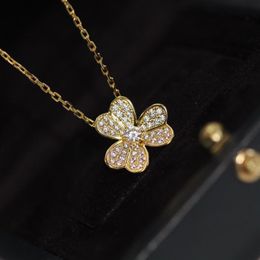 V gold material no fade no change color flower with diamond women punk necklace wedding jewelry gift PS3440310D