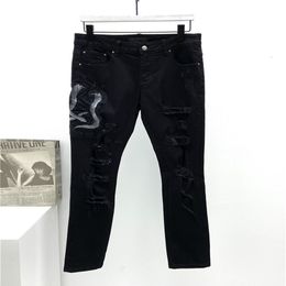 Mens Jeans Snake Designer Pencil Pants Printed Black Slim-leg Denim Pant s Fashion Club Clothing for Male Hip Hop Skinny trousers304t