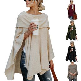 Spring Autumn Asymmetric Sweater Women Poncho Pullover Sweater Asymmetric Overlay Solid Clothing Ladies Casual Fall Tops313d