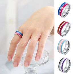 Rainbow Rings Jewelry Engagement Party Stainless Steel Promise Bands For Couple Lovers Stripe Flag Color Rings For Women Men