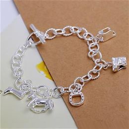 Whole - - Retail lowest Christmas gift 925 silver Hanging horse bangle Horseshoe Bracelet Geometric Silver Chain Bracele324s