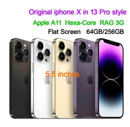 Apple Original iphone X in iphone 13 pro style phone network Unlocked with 13pro box&Camera appearance 3G RAM 64GB/256GB ROM smartphone ,new battery 100%