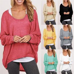 Autumn Women Blouse Batwing Long Sleeve Casual Loose Solid Top Shirt Sweater Plus Size 3269