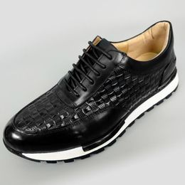 Top Quality Luxury Men Formal Full Grain Leather Shoes Weaving Pattern Shoes Men Lace Up Daily Walking Sneakers Shoes Size 38-46 a28 a28