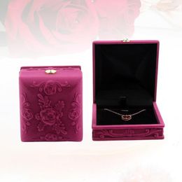 Jewellery Pouches Flocking Gift Boxes For Bracelets Embossed Rose Delicate Pendant Organiser Jewel Case Box