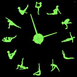 Wall Clocks Pilates Exercises Poses Glowing Clock Workout Fitness Studio Decor Bodybuilding Self Adhesive DIY Large Watch For Girl Room