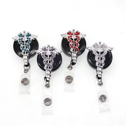 Whole Key Rings Rhinestone Nurse Medical Doctor Symbol Cossing With Two Wings ID Badge Reel288R