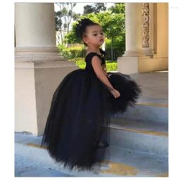 Girl Dresses Lovely Black High Low Girls Pageant Gowns With Gold Sequins Tulle Flower Baby Birthday Party First Communion Gown