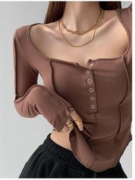 Active Shirts T-shirt Women's Irregular Short Slim Long Sleeve Bottoming Shirt 2023 Spring Tights Two-piece Suit Sporty Button Famal