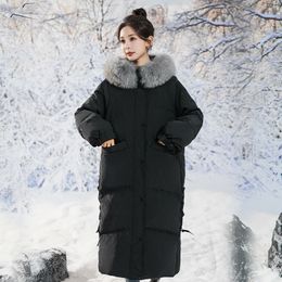 Women's Long Puffer Jacket Plus Size Down Jackets Parkas Winter Coats With Hood Thicken Warm Outwear Pockets