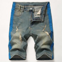 Mens Designer Ripped Painted Blue Denim Shorts 2020 Summer Stretch Slim Fit Retro Big SizeWashed Biker Jeans shorts Trousers 383233n