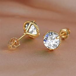 8mm Diameter Unisex Fashion Men Women Earrings Yellow White Gold Plated Bling Round CZ Earrings Studs with Screwbacks Nice Jewelry295H