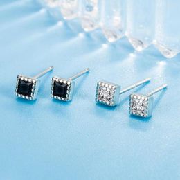 Stud Earrings Wholesale 5 Classic Square Black Zircon Ladylike Fashion Urban Romantic Small Fresh Crystal Shiny