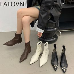 Boots Autumn Ankle Women Fashion Soft Leather Short Female Elegant Low Heel Womens Winter Pointed Toe Pumps 230915