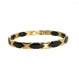 Link Bracelets Simple Black Colour Ceramic Chain For Men Women Charm 7mm Stainless Steel Jewellery Friend Gifts 2023