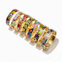 Fashion style gold Bangle with Coloured drawing design for women titanium steel enamel wide edition bangle drip oil bracelet Fine 271G