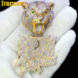 Charms Iced Out Bling CZ Letter Leopard Pendant Necklace Two Tone Colour Cubic Zirconia Only The Strong Survive Men Hip Hop Jewellery 230915